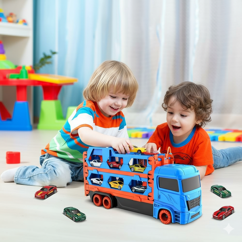 Auto Spieltruck mit Faltbarer Katapult Rennstrecke