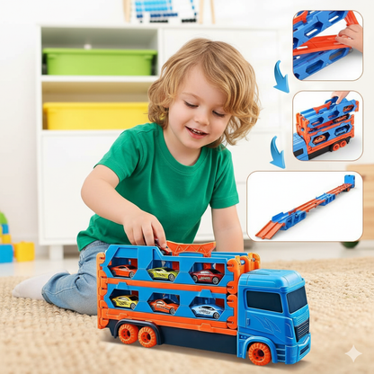 Auto Spieltruck mit Faltbarer Katapult Rennstrecke