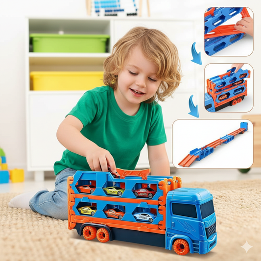 Auto Spieltruck mit Faltbarer Katapult Rennstrecke