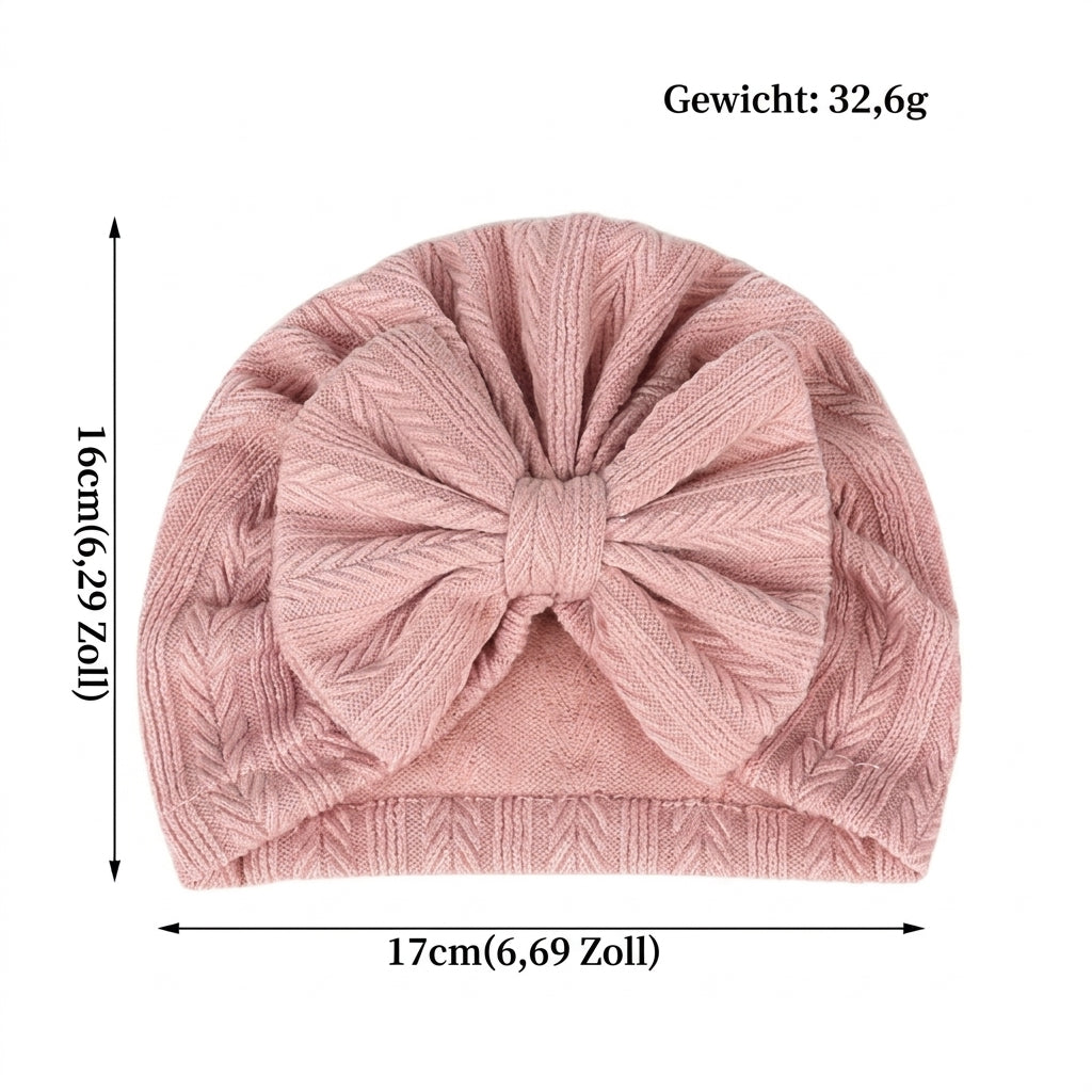 Geraffter Baby-Turban mit Schleife – Weiche Strickmütze für Neugeborene