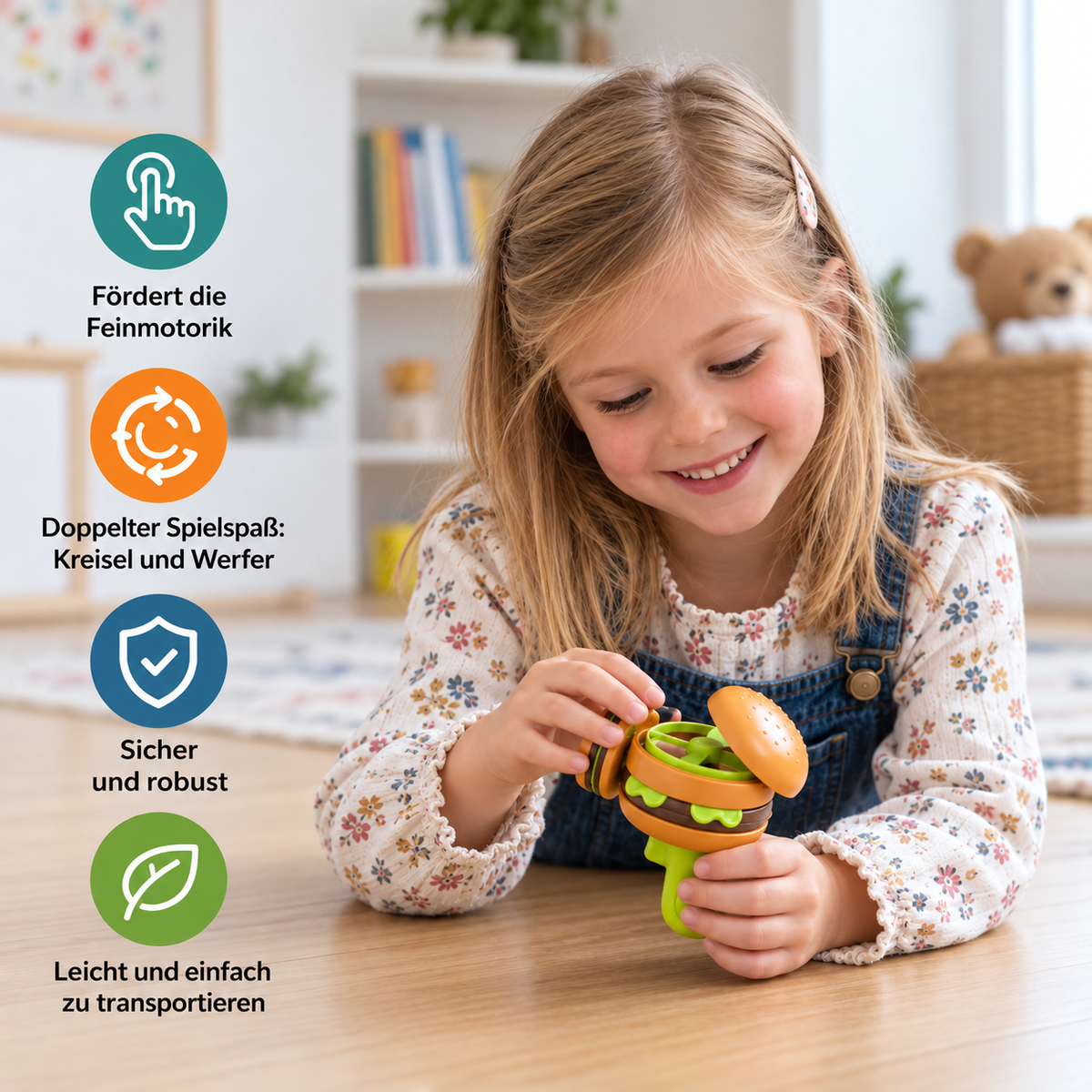 2-in-1 Kreisel & fliegender Spinner mit Starter für Kinder