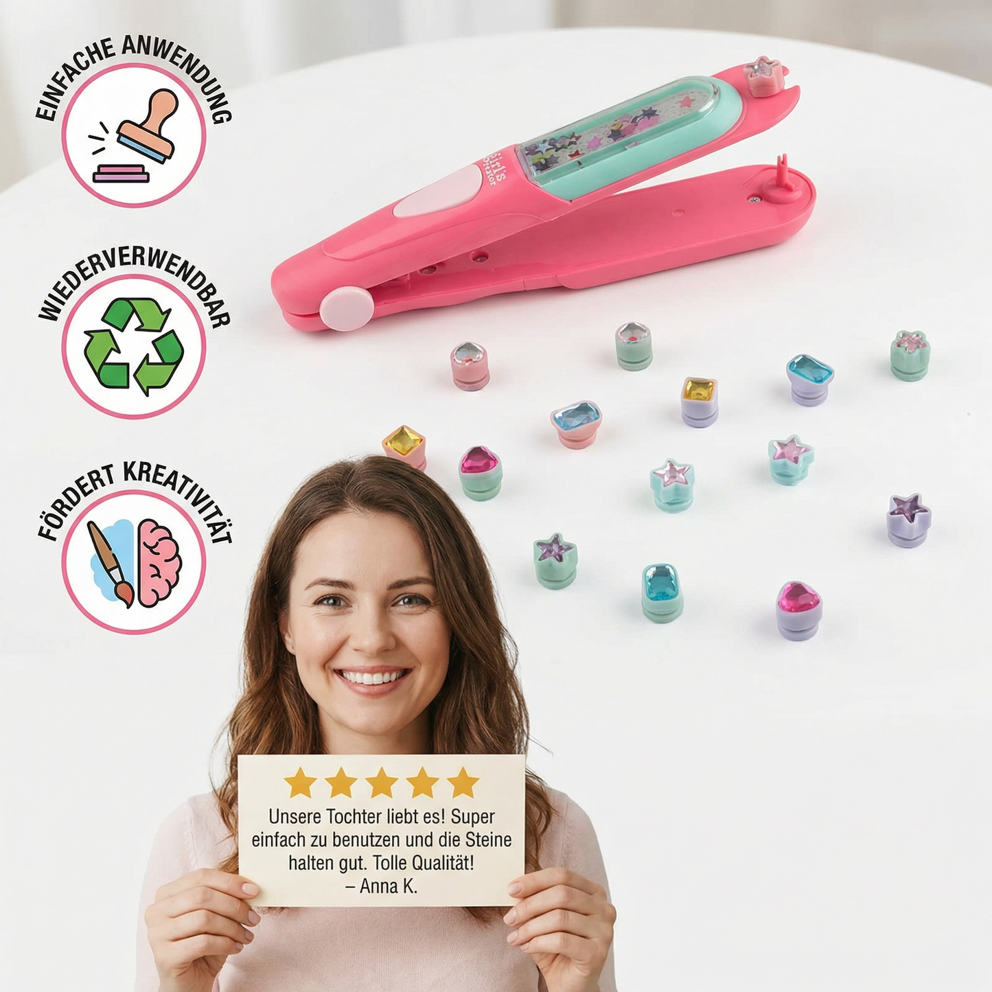 Haar-Glitzerstein Stempel Set für Kinder – Styling-Kit mit wiederverwendbaren Strasssteinen