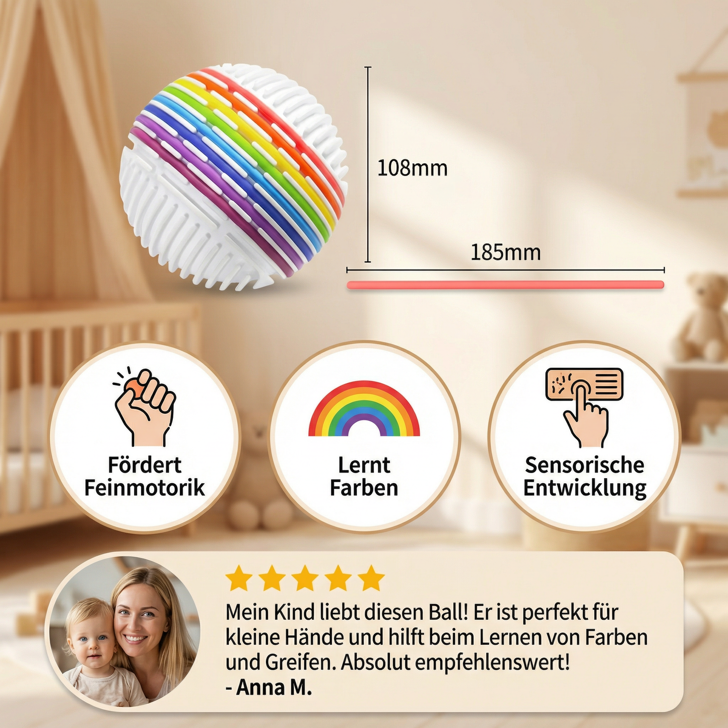 Montessori Sensorik-Ball – Farblern- & Motorikspiel aus Silikon