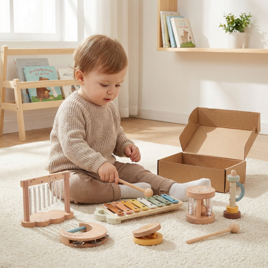 Baby Holz-Klangspiel Set – 6-teiliges sensorisches Musik- & Klangspielzeug