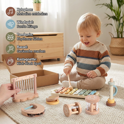 Baby Holz-Klangspiel Set – 6-teiliges sensorisches Musik- & Klangspielzeug
