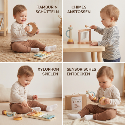 Baby Holz-Klangspiel Set – 6-teiliges sensorisches Musik- & Klangspielzeug