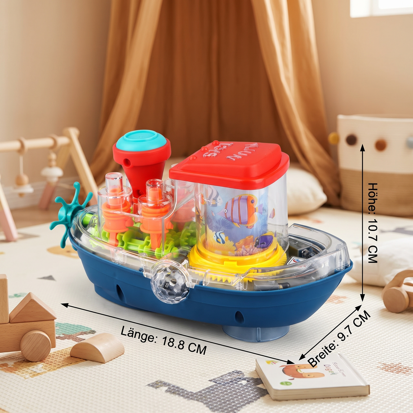 Leuchtendes Zahnradboot – Musikalisches elektrisches Spielzeugboot für Kinder