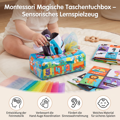 Montessori Zauber-Taschentuchbox – Sensorisches Lernspielzeug für Babys