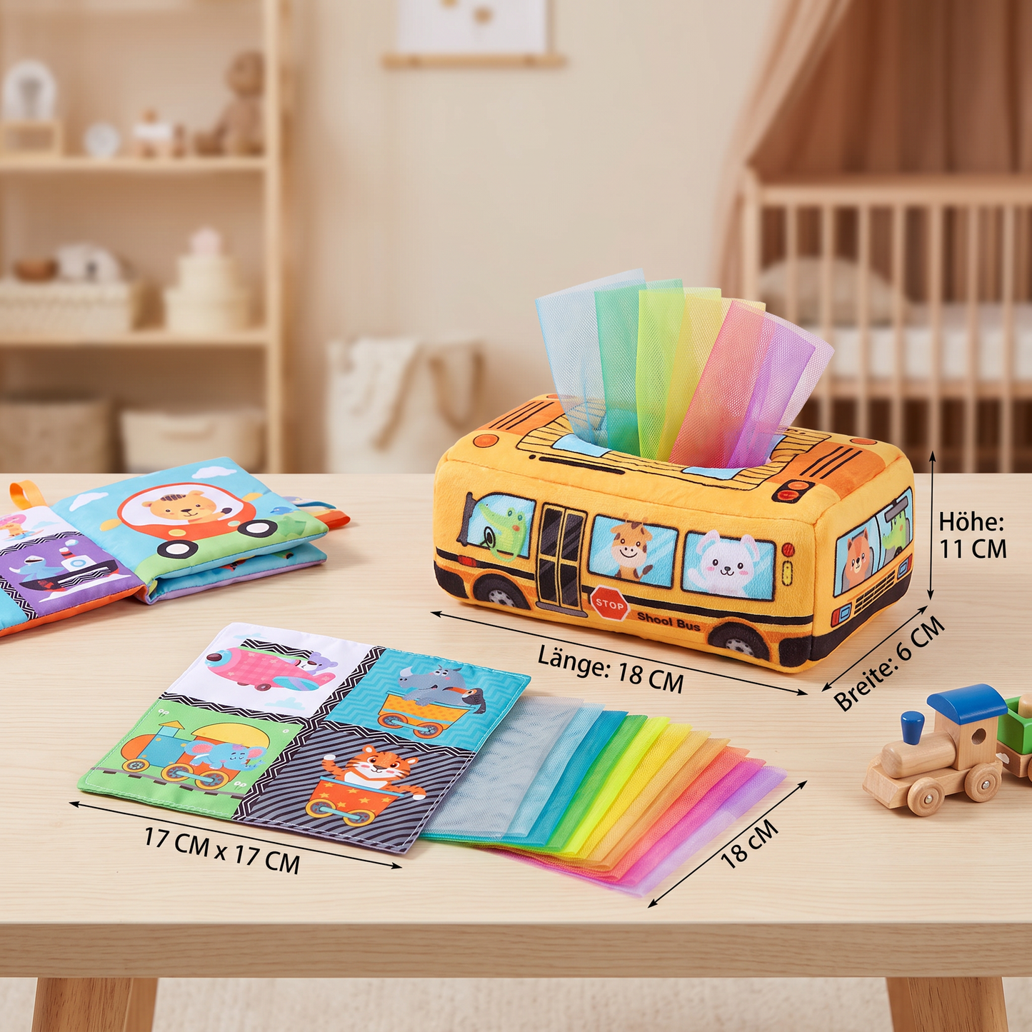 Montessori Zauber-Taschentuchbox – Sensorisches Lernspielzeug für Babys