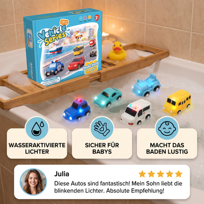 Leuchtendes Badewannen-Auto-Set – Wasseraktiviertes Badespielzeug für Babys