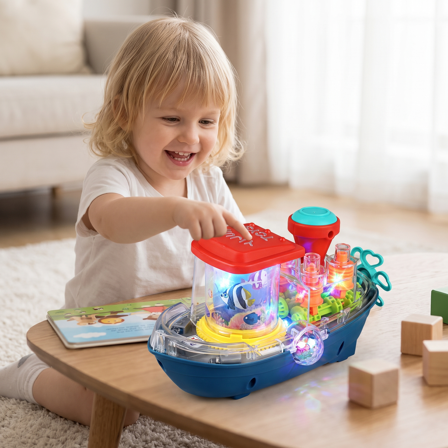 Leuchtendes Zahnradboot – Musikalisches elektrisches Spielzeugboot für Kinder