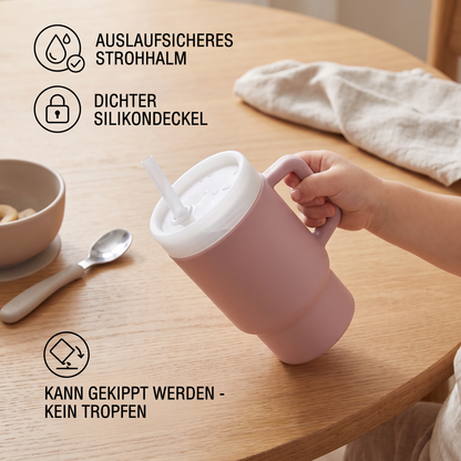 Auslaufsicherer Silikon-Trinkbecher mit Strohhalm für Kleinkinder