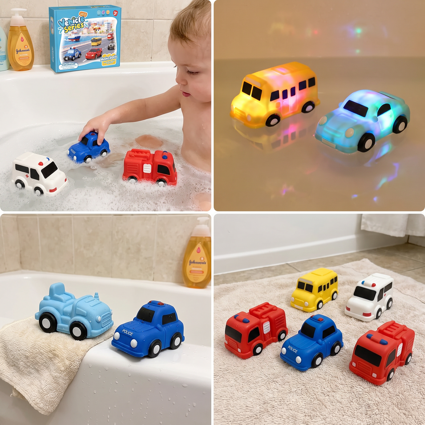 Leuchtendes Badewannen-Auto-Set – Wasseraktiviertes Badespielzeug für Babys