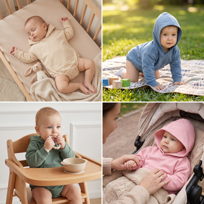 Baby-Strampler mit Kapuze – Weicher Langarm-Einteiler mit Fronttasche