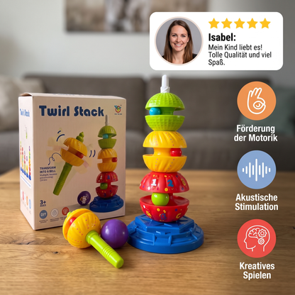 2-in-1 interaktiver drehbarer Stapel- & Ballfallturm mit Rassel für Kinder