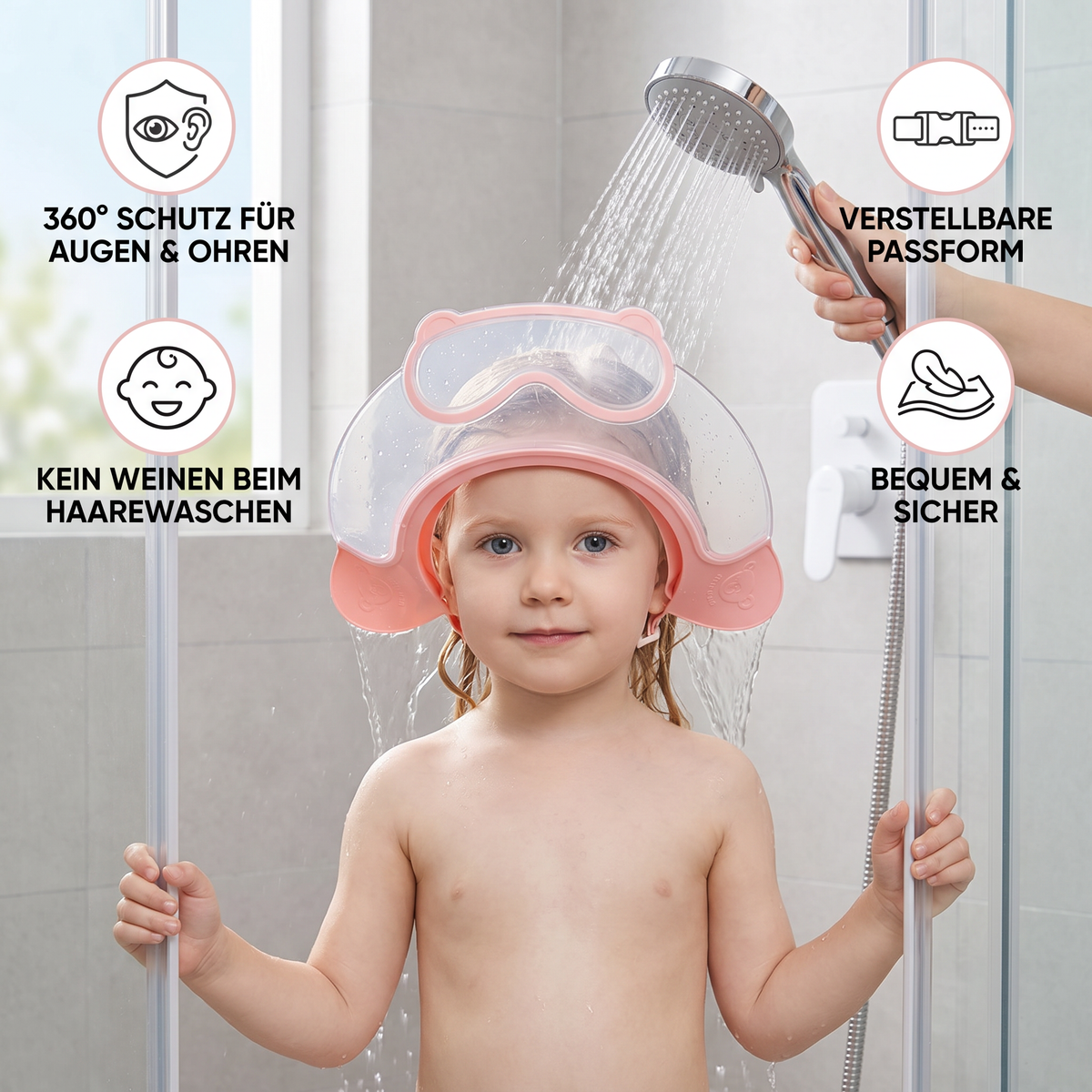 Verstellbarer Baby-Wasser- & Shampoo-Schutzschirm mit 360° Augen- & Ohrenschutz