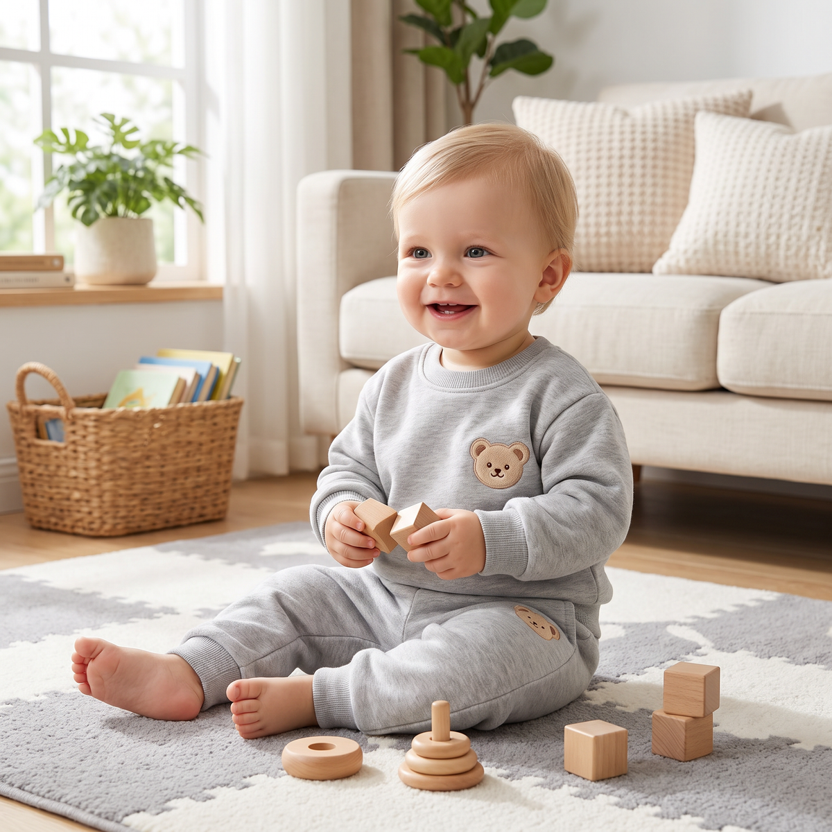 Baby-Outfit mit besticktem Bären-Sweatshirt & passender Jogginghose