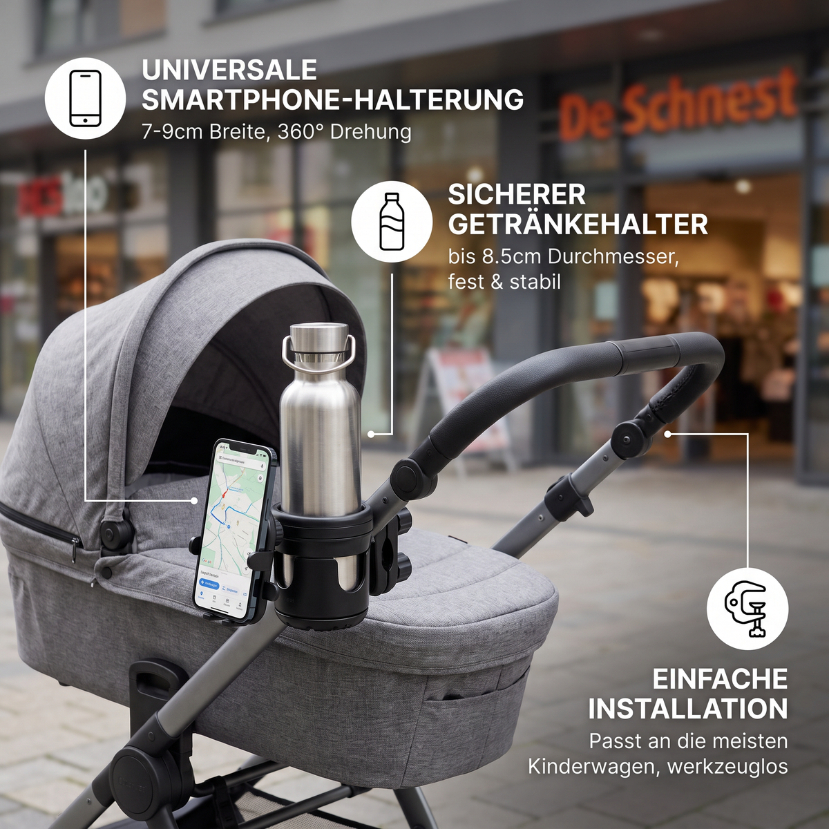 3-in-1 Kinderwagen-Getränke- & Handyhalter