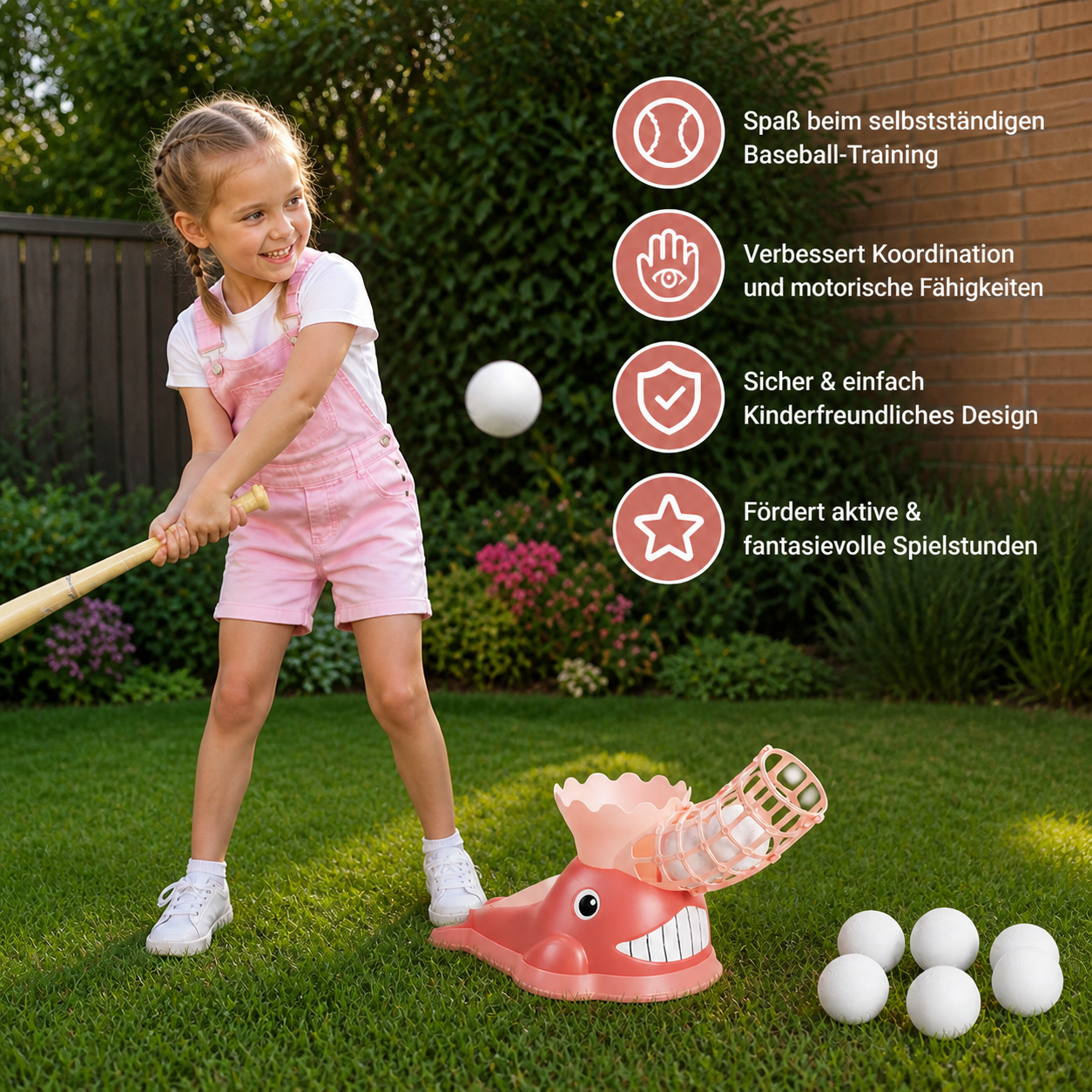 Tret-Baseball-Wurfmaschine mit Schläger & Bällen für Kinder