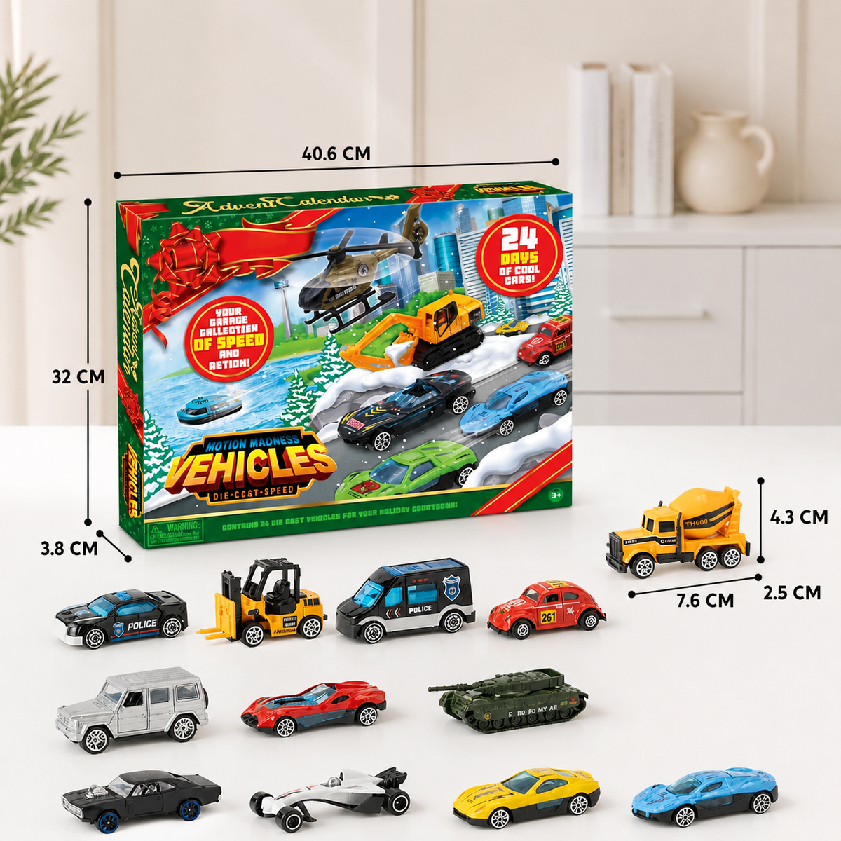 Weihnachts-Adventskalender mit Druckgussautos für Kinder