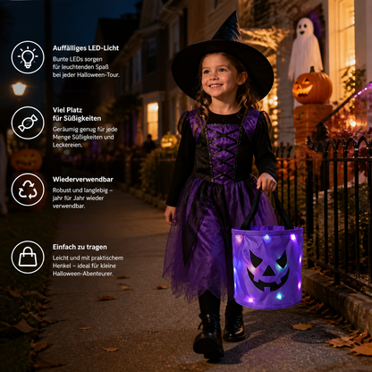 LED-Halloween-Süßigkeiteneimer für Trick-or-Treat – Wiederverwendbare leuchtende Tragetasche