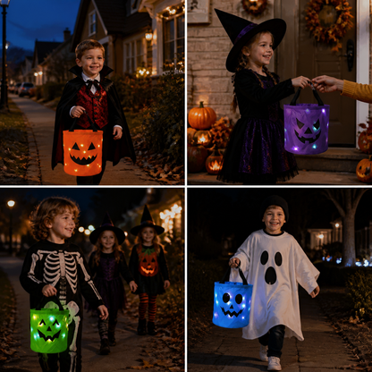LED-Halloween-Süßigkeiteneimer für Trick-or-Treat – Wiederverwendbare leuchtende Tragetasche