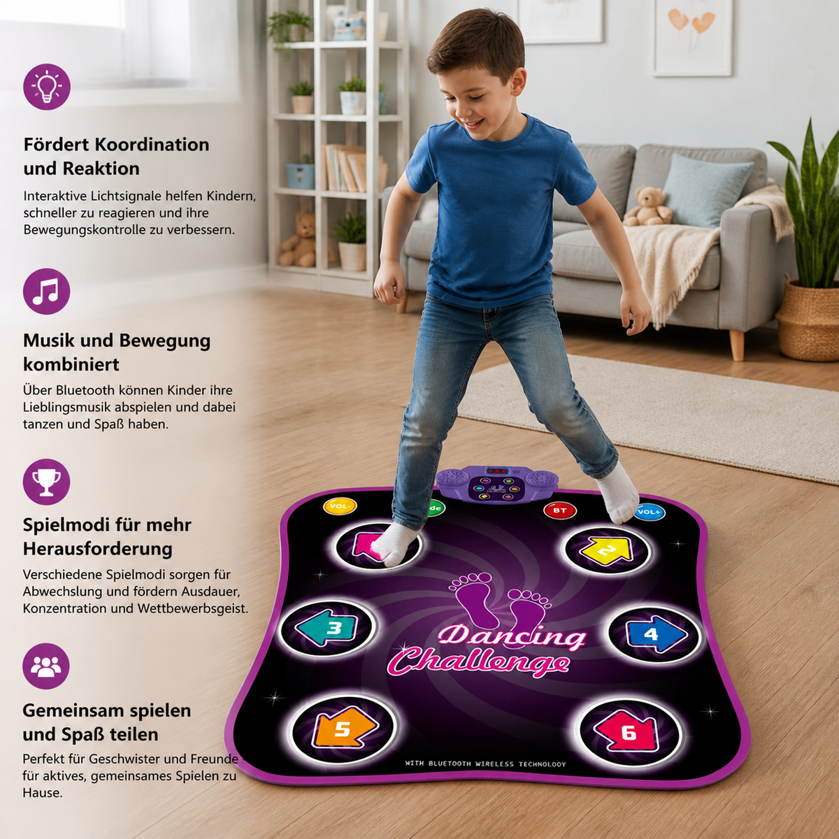 Leuchtende Bluetooth-Tanzmatte für Kinder mit 5 Spielmodi