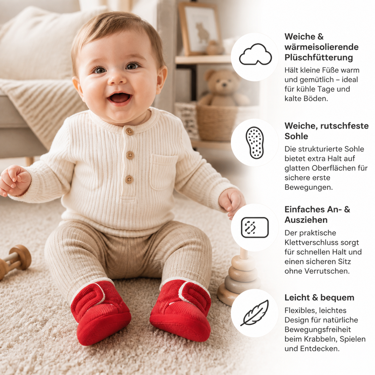 Warme & gemütliche Plüsch-Baby-Booties mit weichen rutschfesten Sohlen