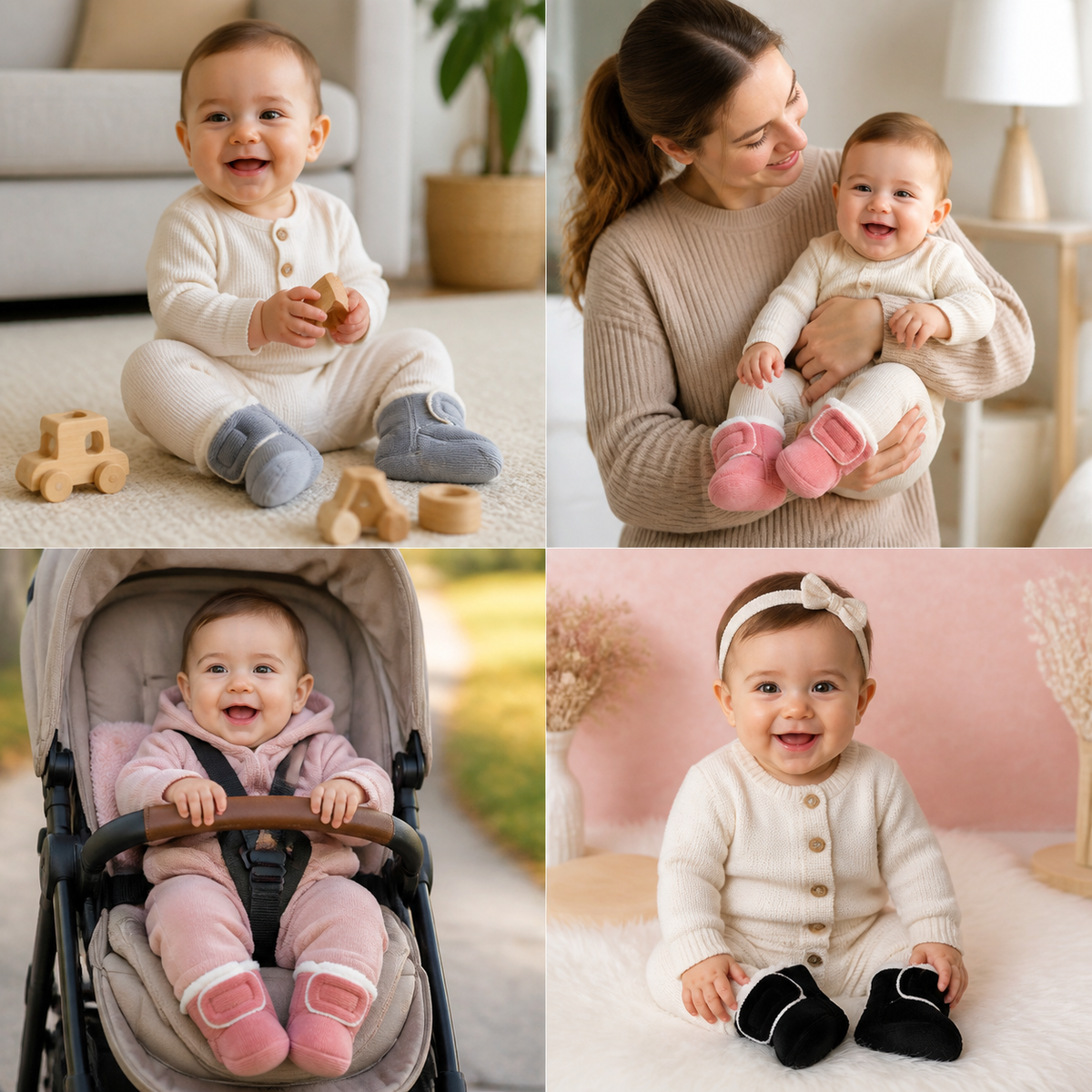 Warme & gemütliche Plüsch-Baby-Booties mit weichen rutschfesten Sohlen