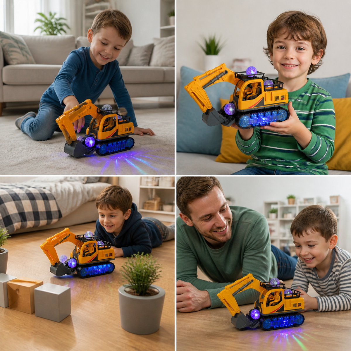 Elektrischer Spielzeugbagger mit Diskokugel, Musik & Bump-and-Go-Funktion