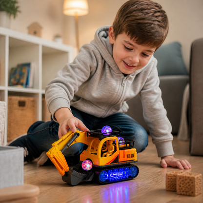 Elektrischer Spielzeugbagger mit Diskokugel, Musik & Bump-and-Go-Funktion
