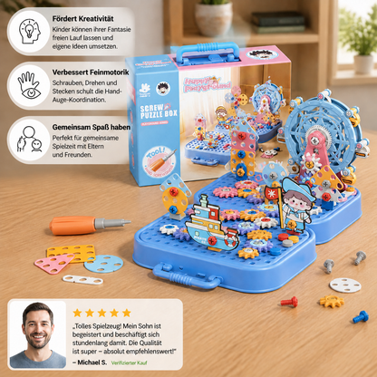 DIY-Werkzeugkasten für Kinder mit Bauplatte, Riesenrad und Bohrmaschine