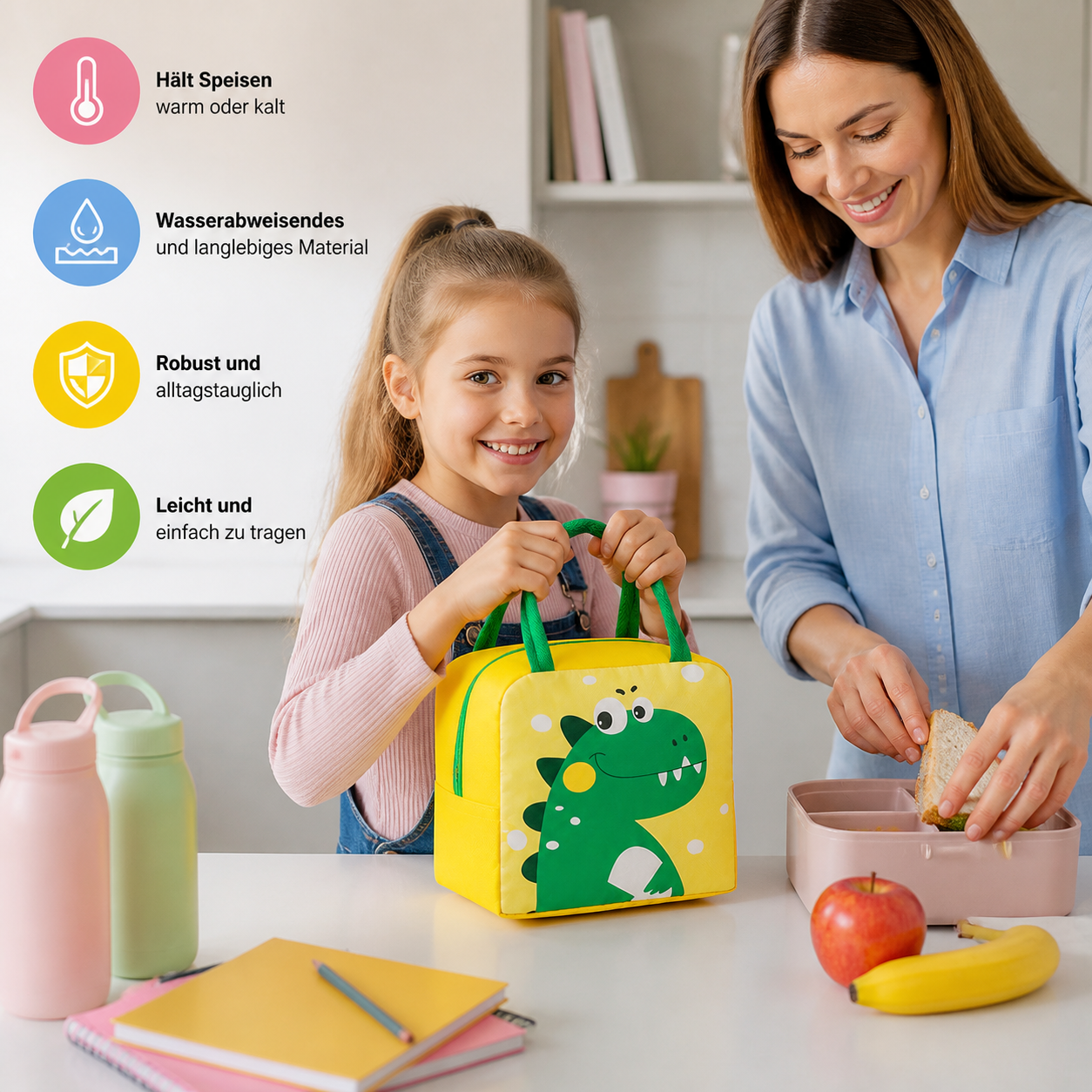 Isolierte Brotdose-Tasche mit Cartoon-Tiermotiv für Kinder