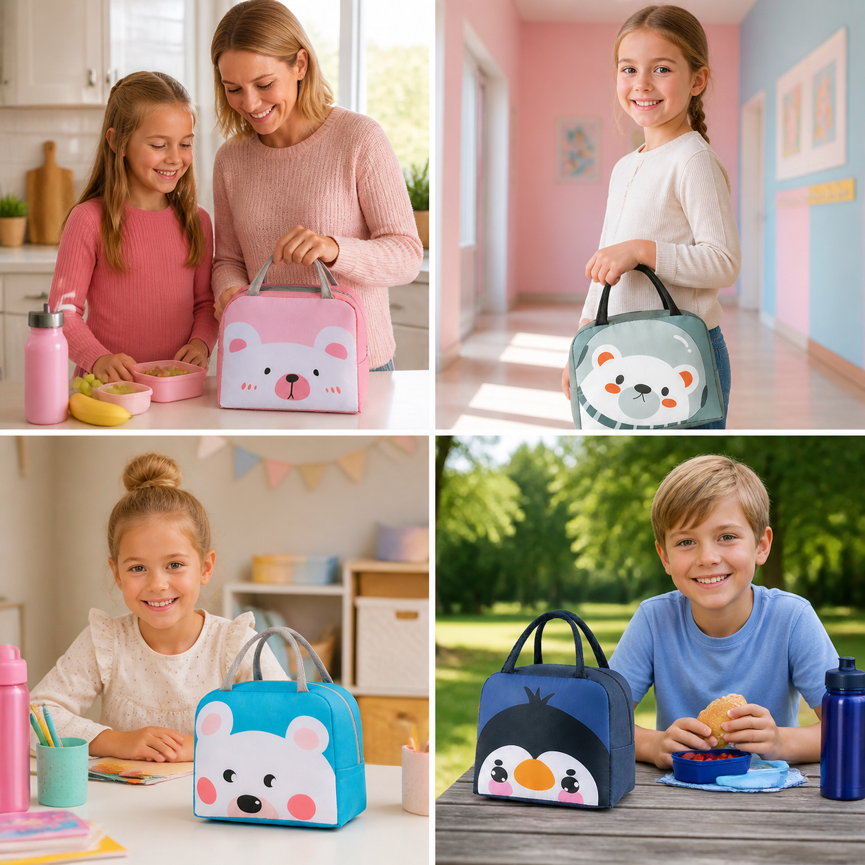 Isolierte Brotdose-Tasche mit Cartoon-Tiermotiv für Kinder