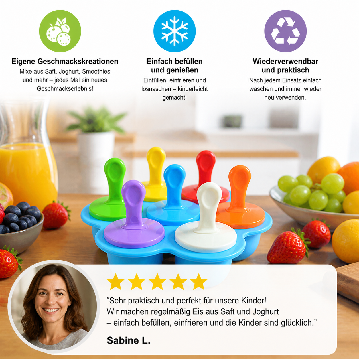 7-teiliges Silikon-Eisformen-Set – Wiederverwendbare Eisformen für Kinder