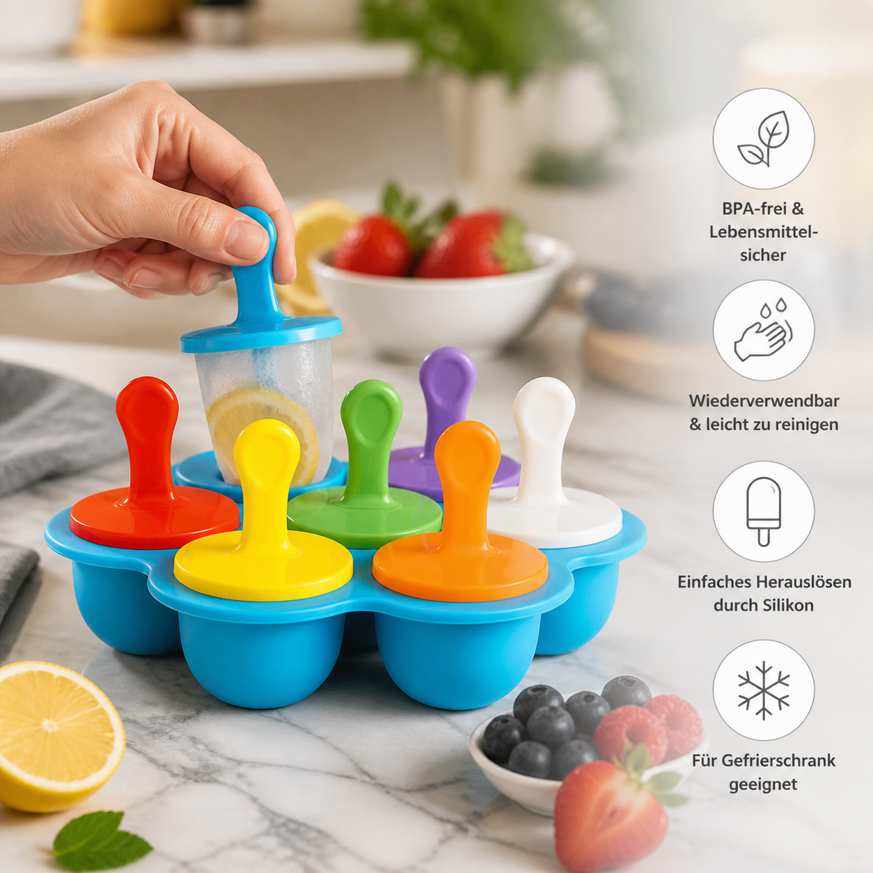 7-teiliges Silikon-Eisformen-Set – Wiederverwendbare Eisformen für Kinder