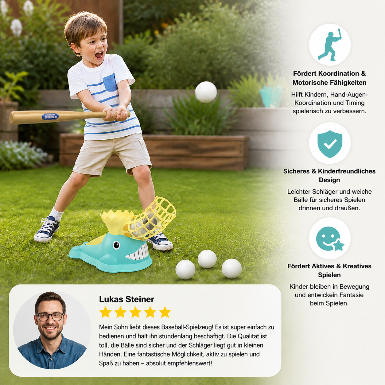 Tret-Baseball-Wurfmaschine mit Schläger & Bällen für Kinder
