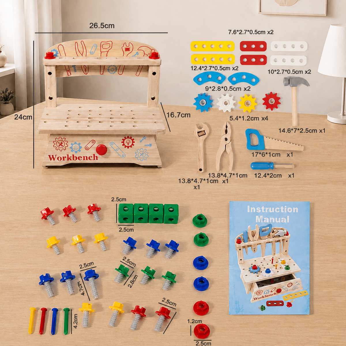 Kinder-Werkbank & Werkzeugset aus Holz – DIY-Bauspielzeug zur Förderung der Feinmotorik