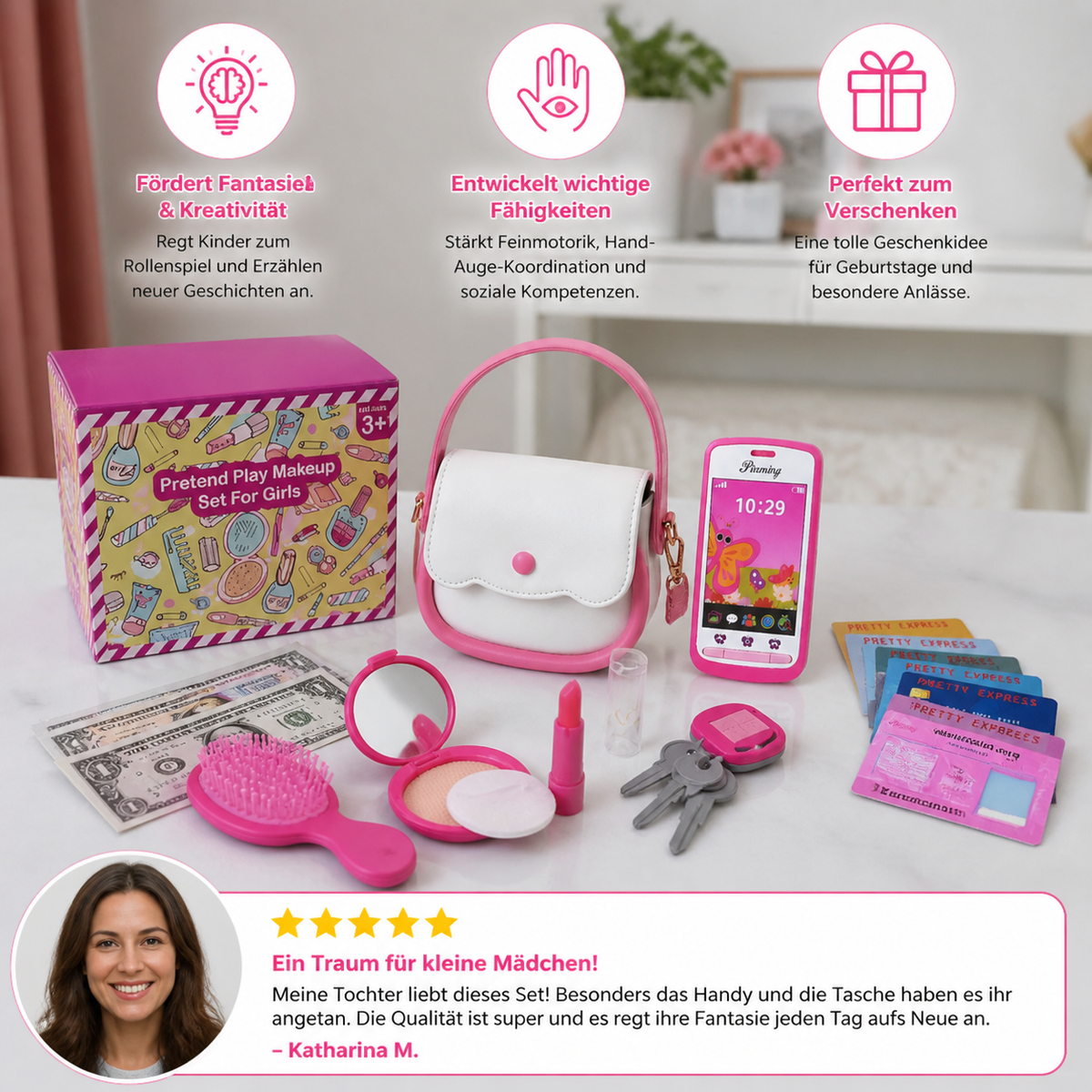 Kinder-Handtaschen-Spielset mit Handy, Make-up & Zubehör