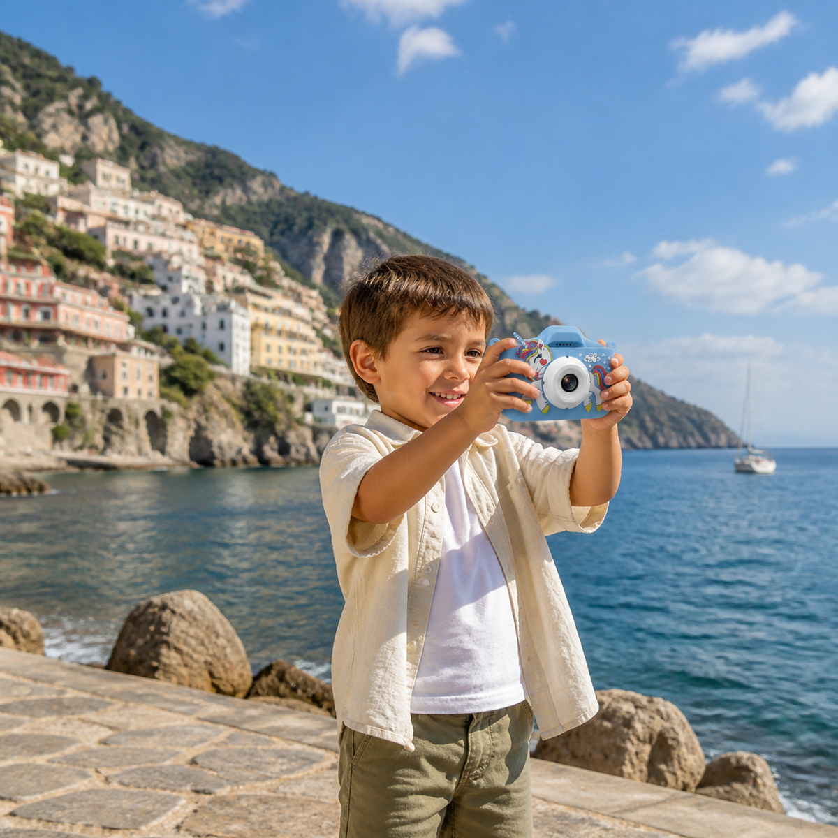 Wiederaufladbare Digitalkamera für Kinder mit Selfie-Modus, HD-Video & Silikonhülle