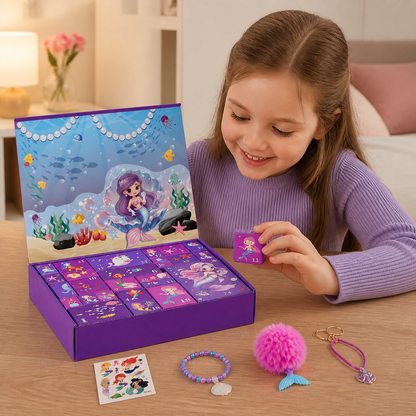 24-Tage-Meerjungfrauen-Adventskalender mit Haaraccessoires, Stickern & Überraschungsgeschenken
