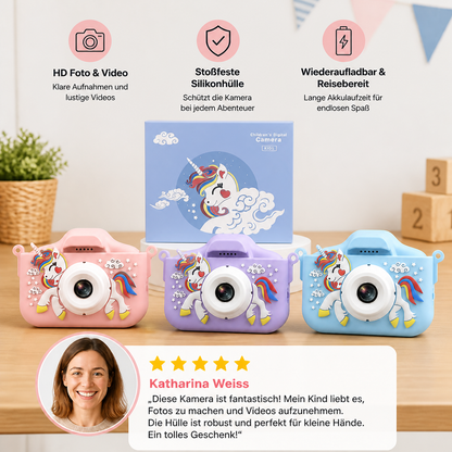 Wiederaufladbare Digitalkamera für Kinder mit Selfie-Modus, HD-Video & Silikonhülle