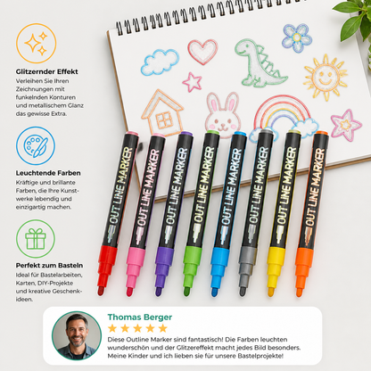 Schimmernde Konturen- & Metallic-Glitzermarker im Set