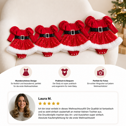 „Mein erstes Weihnachten“-Langarm-Stramplerkleid für Baby-Mädchen
