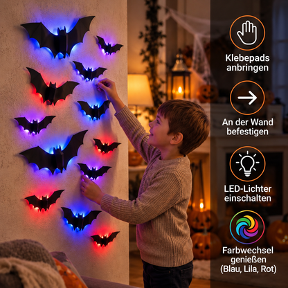 3D-LED-Halloween-Fledermaus-Wanddekoration mit Farbwechsel-Lichtern