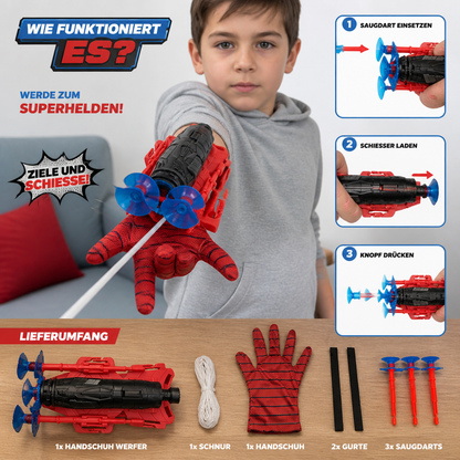 Superhelden-Netzwerfer-Handschuhset – Handgelenk-Werfer mit Saugnapf-Pfeilen