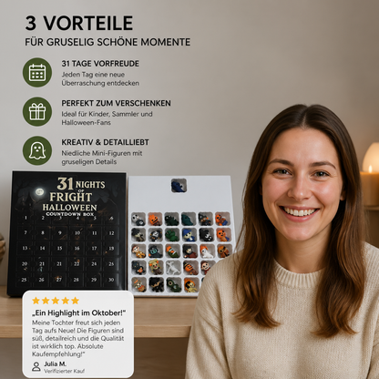 Halloween-Countdown-Kalender mit gruseligen Überraschungs-Mini-Figuren & Anhängern