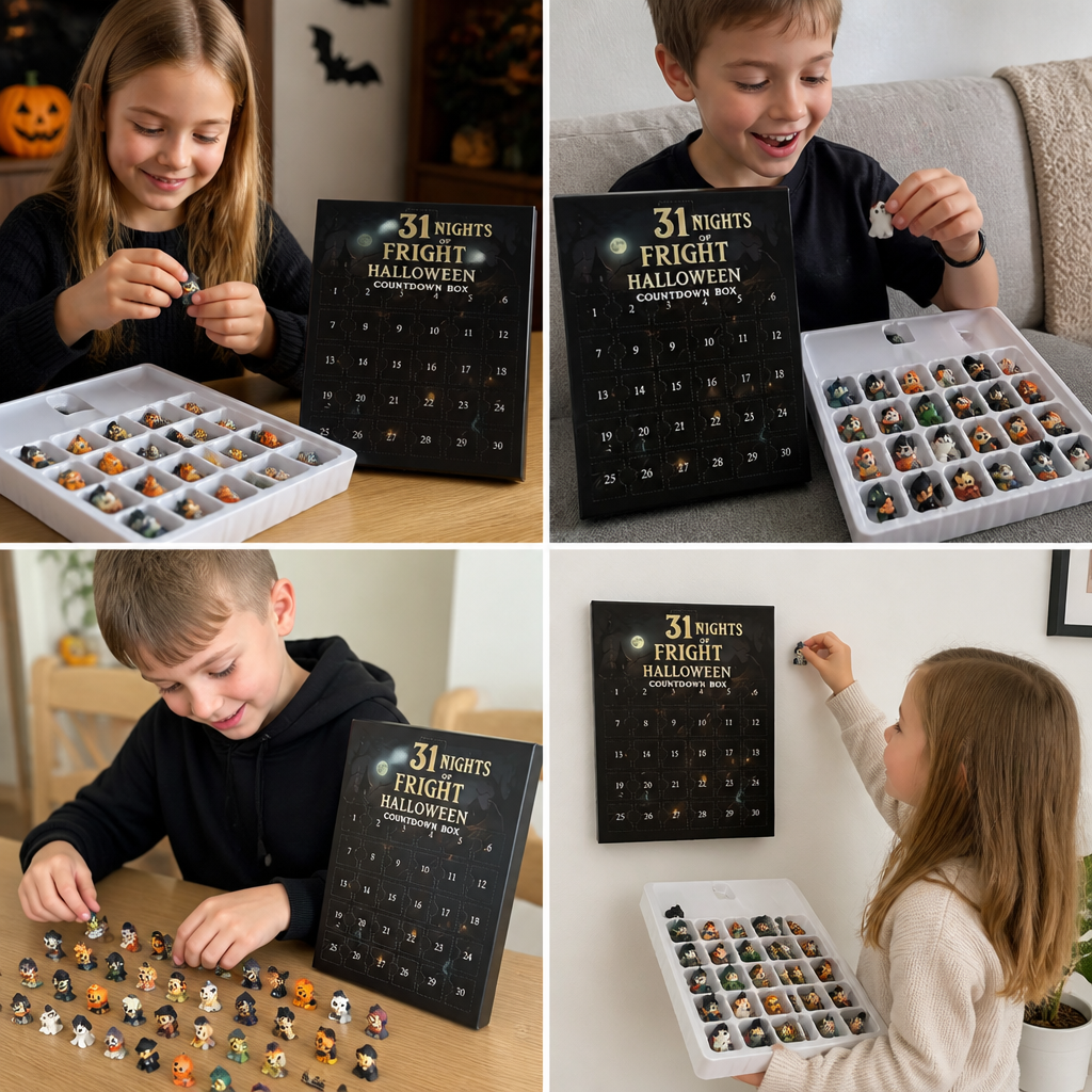 Halloween-Countdown-Kalender mit gruseligen Überraschungs-Mini-Figuren & Anhängern