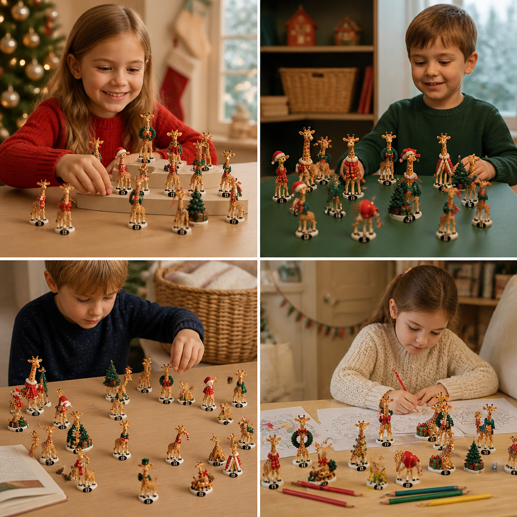 24-Tage-Weihnachts-Adventskalender mit Giraffenfiguren