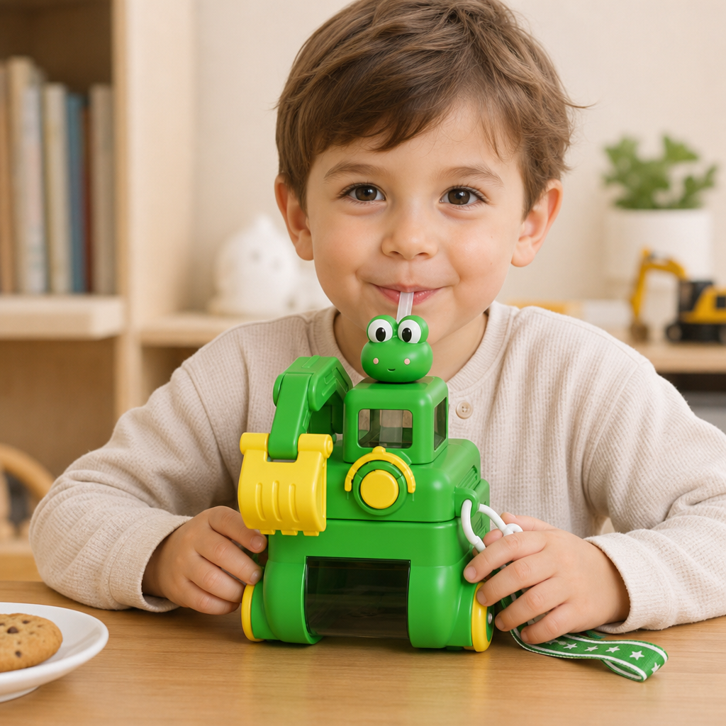 TinyExcavators Bagger-Trinkflasche mit Strohhalm für Kinder